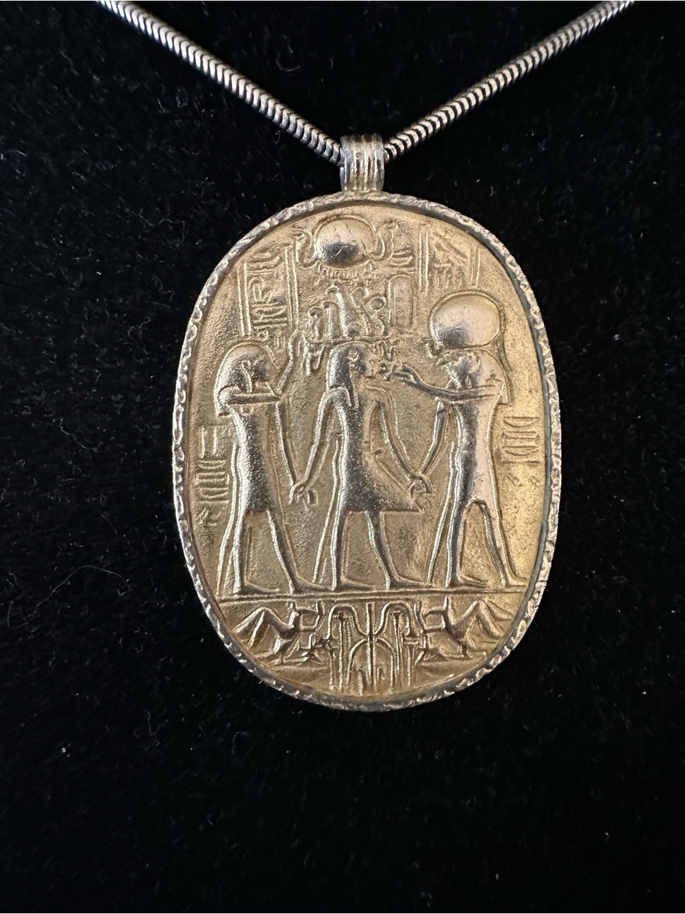 D’Orlan Gold-Tone Egyptian Motif Oval Pendant Necklace